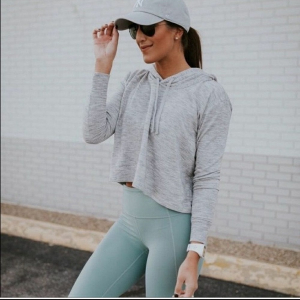 Athleta Coaster Crop Gray Hooded Sweatshirt